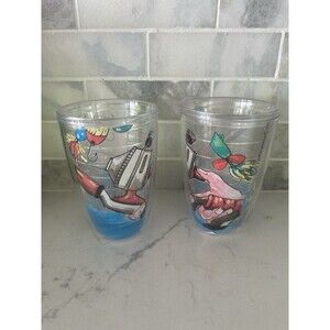 Set Of 2 Vintage 1993 Tumbler Fishing Cups Janice Veinman Artist